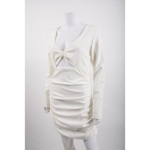 Zara Womens Dress Cut Out Mini Ruched White L Large Draped V-Neck 8680/318 NWT - Picture 4 of 6